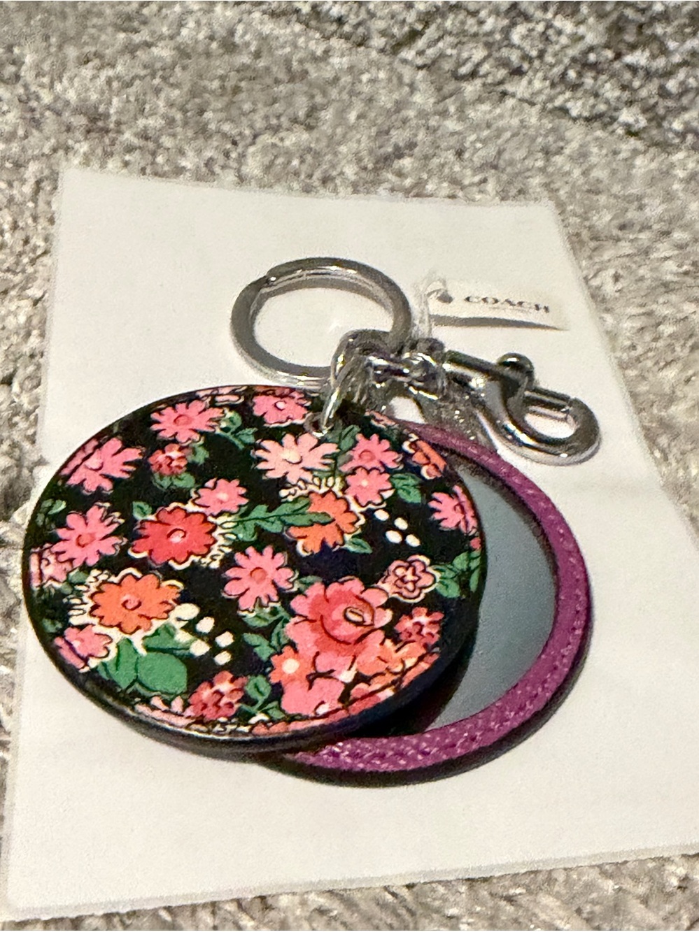 Coach Floral Disc Mirror Key Fob